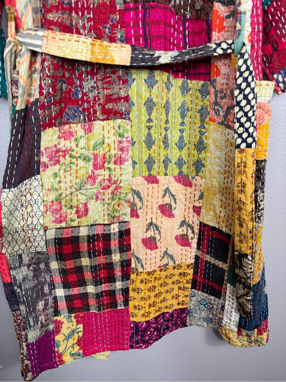 Kantha quilt kimono or robe Boho Indian S-M A - Picture 10 of 10